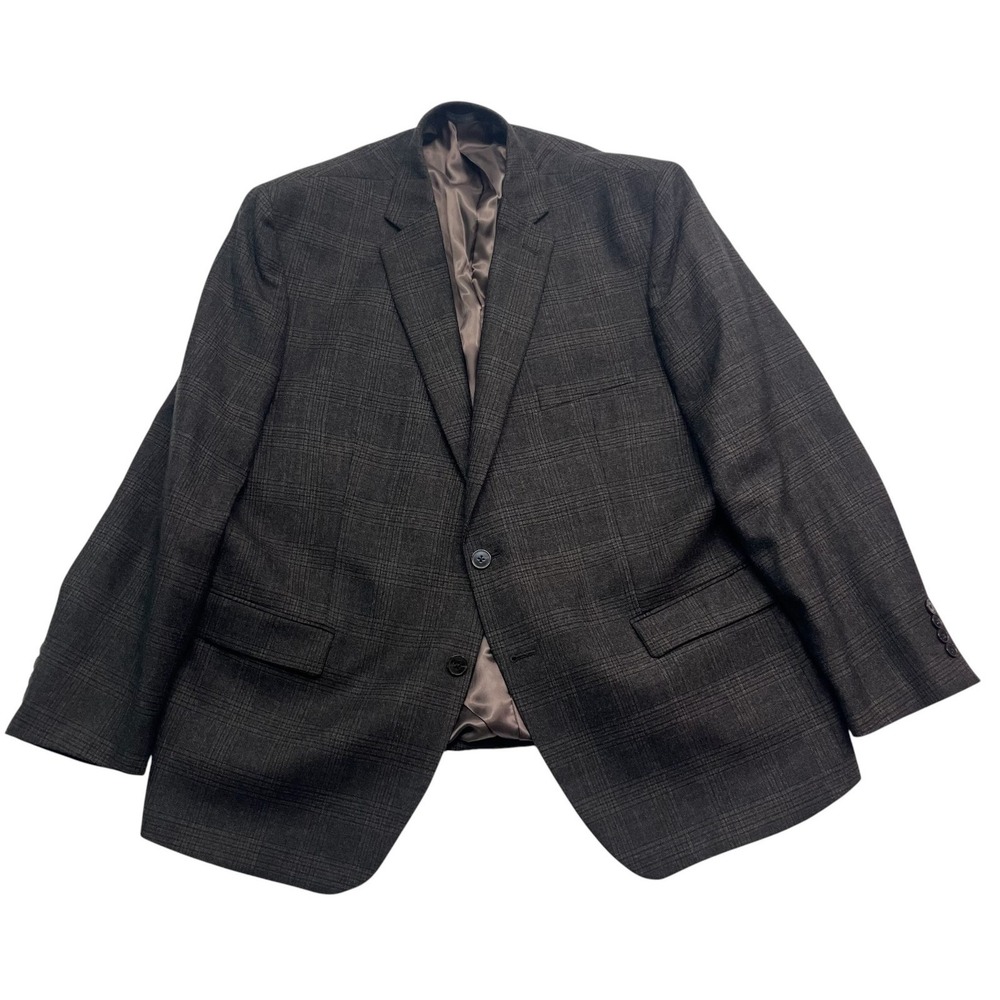 Calvin Klein 46S Brown Plaid Soft Tweed Blazer Jacket Sport Suit Coat 100% Wool